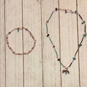 Turquoise and Copper Necklace and Bracelet/Anklet Set